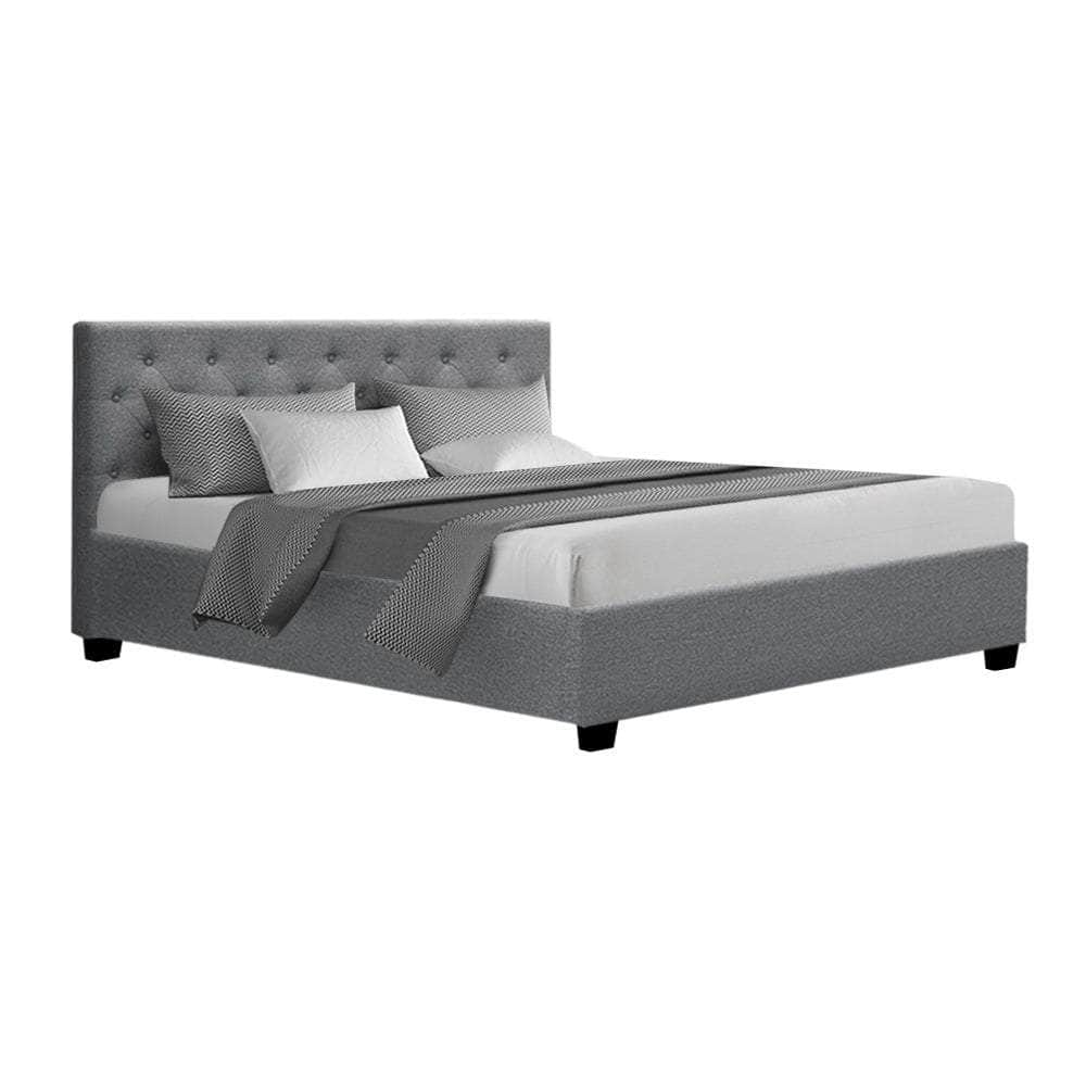 Bed Frame Queen Size Gas Lift Grey Vila