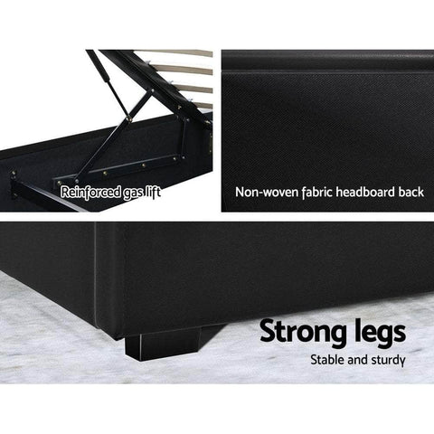 Bed Frame Queen Size Led Gas Lift Black Cole