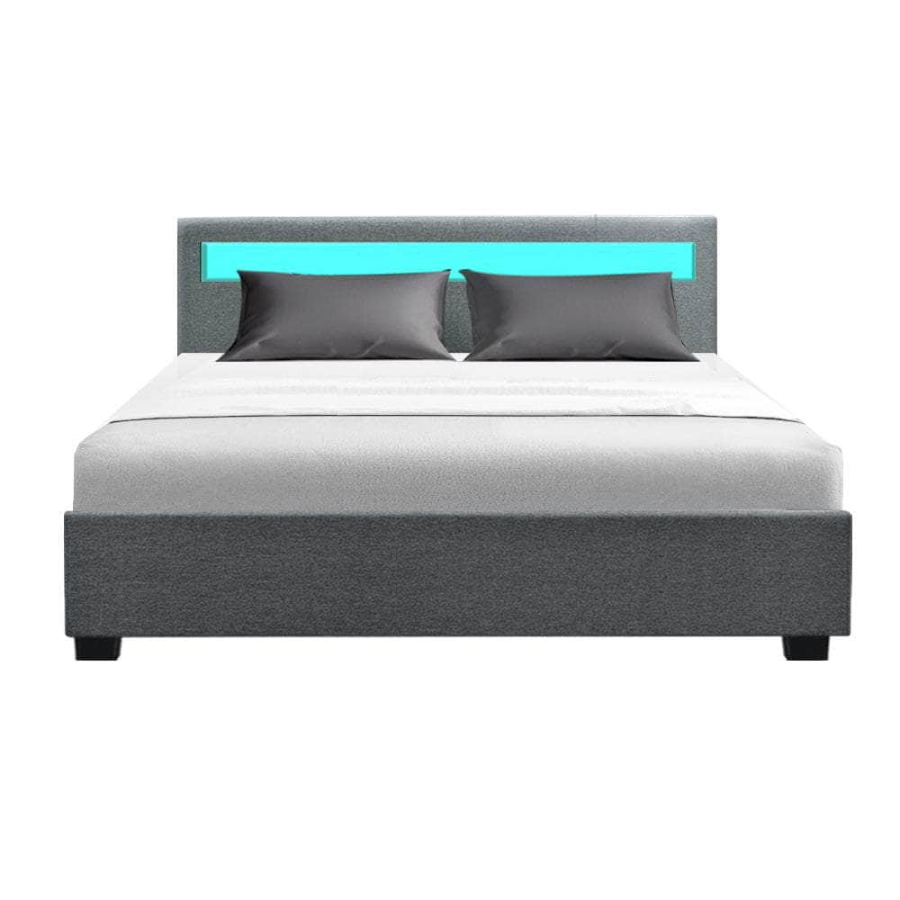 Bed Frame Queen Size Led Gas Lift Grey Cole