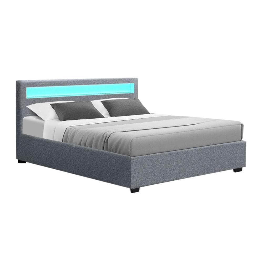 Bed Frame Queen Size Led Gas Lift Grey Cole