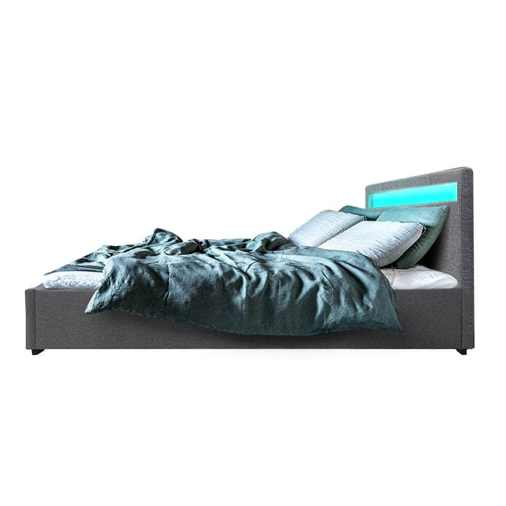 Bed Frame Queen Size Led Gas Lift Grey Cole