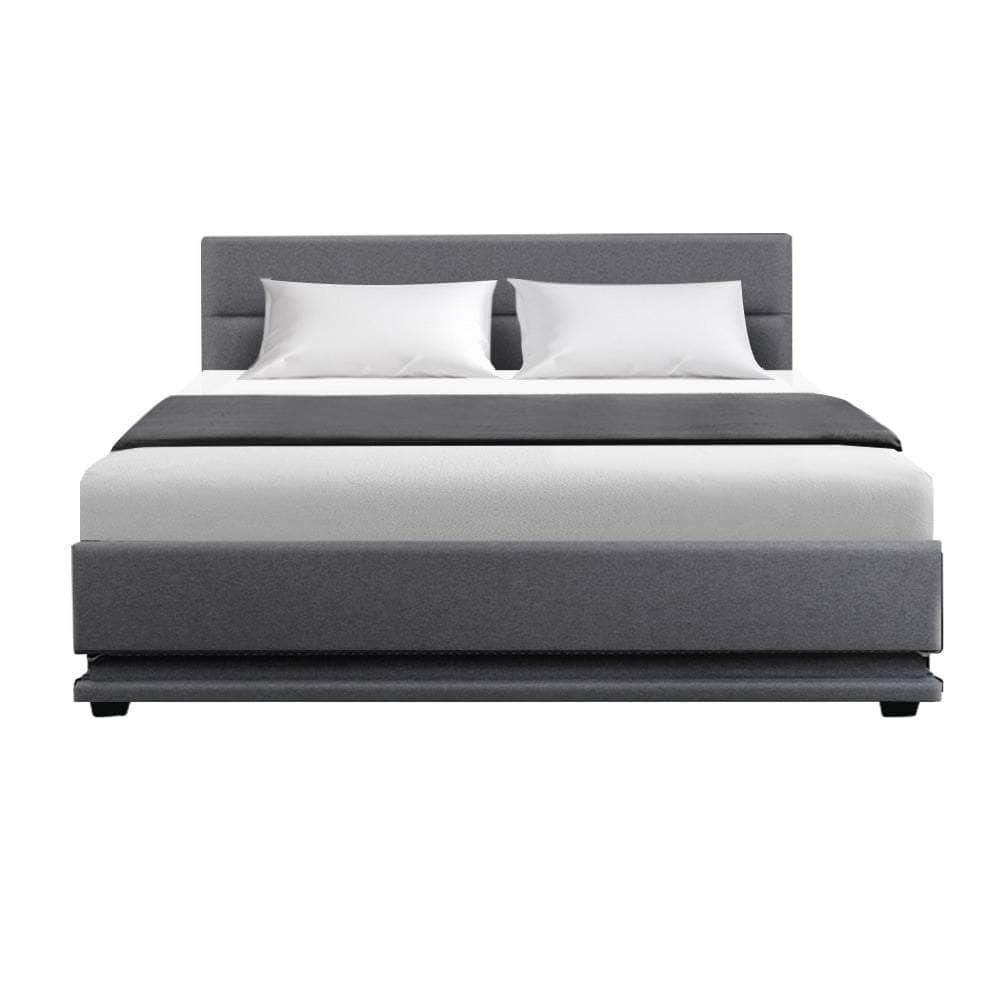 Bed Frame Queen Size Led Gas Lift Grey Lumi