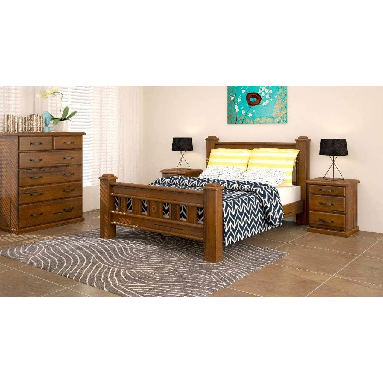 Bed Frame Queen Size Mattress Base Solid Pine Timber Wood - Dark Brown