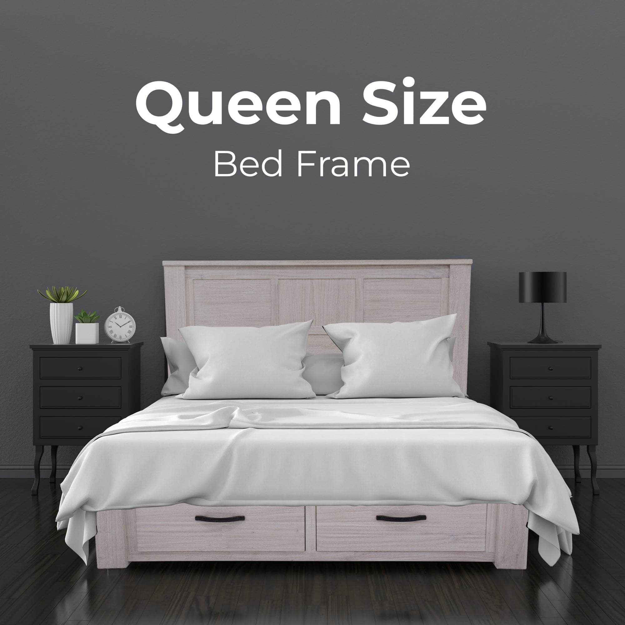 Bed Frame Queen Size Timber Mattress Base With Storage Drawers - White