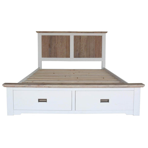 Bed Frame Queen Size Timber Mattress Base With Storage Drawers White Grey