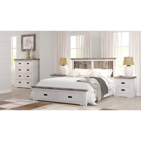 Bed Frame Queen Size Timber Mattress Base With Storage Drawers White Grey