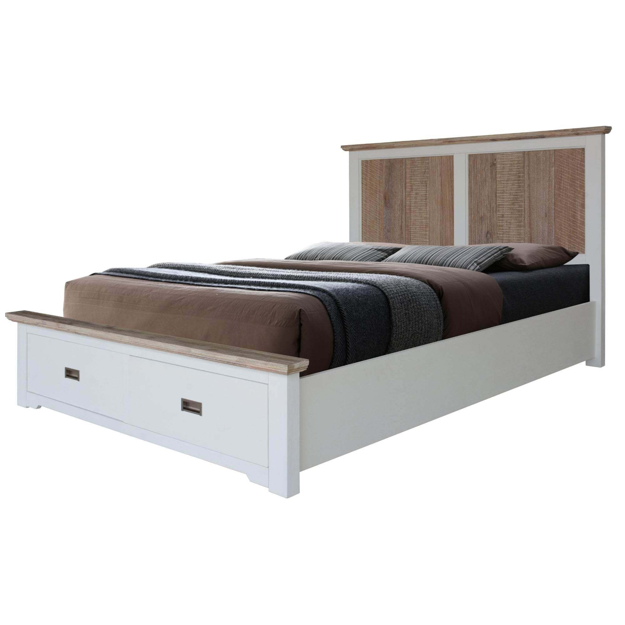 Bed Frame Queen Size Timber Mattress Base With Storage Drawers White Grey