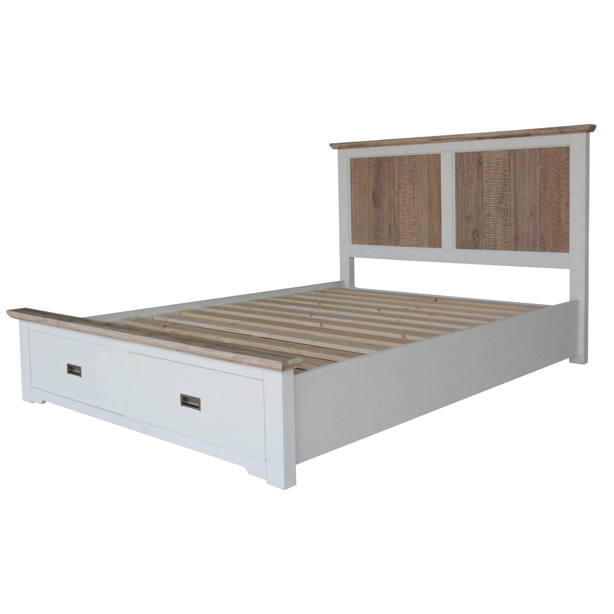 Bed Frame Queen Size Timber Mattress Base With Storage Drawers White Grey