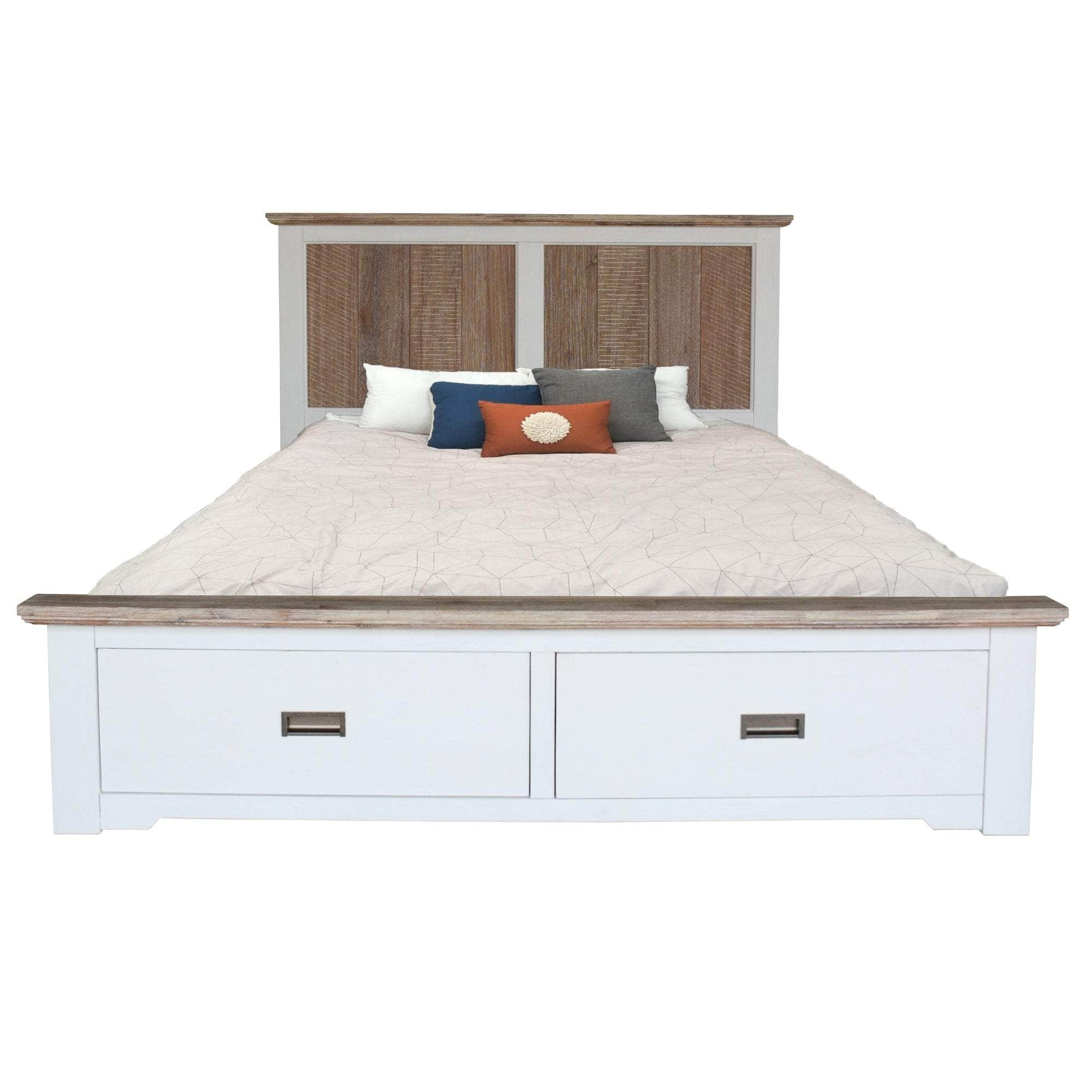 Bed Frame Queen Size Timber Mattress Base With Storage Drawers White Grey