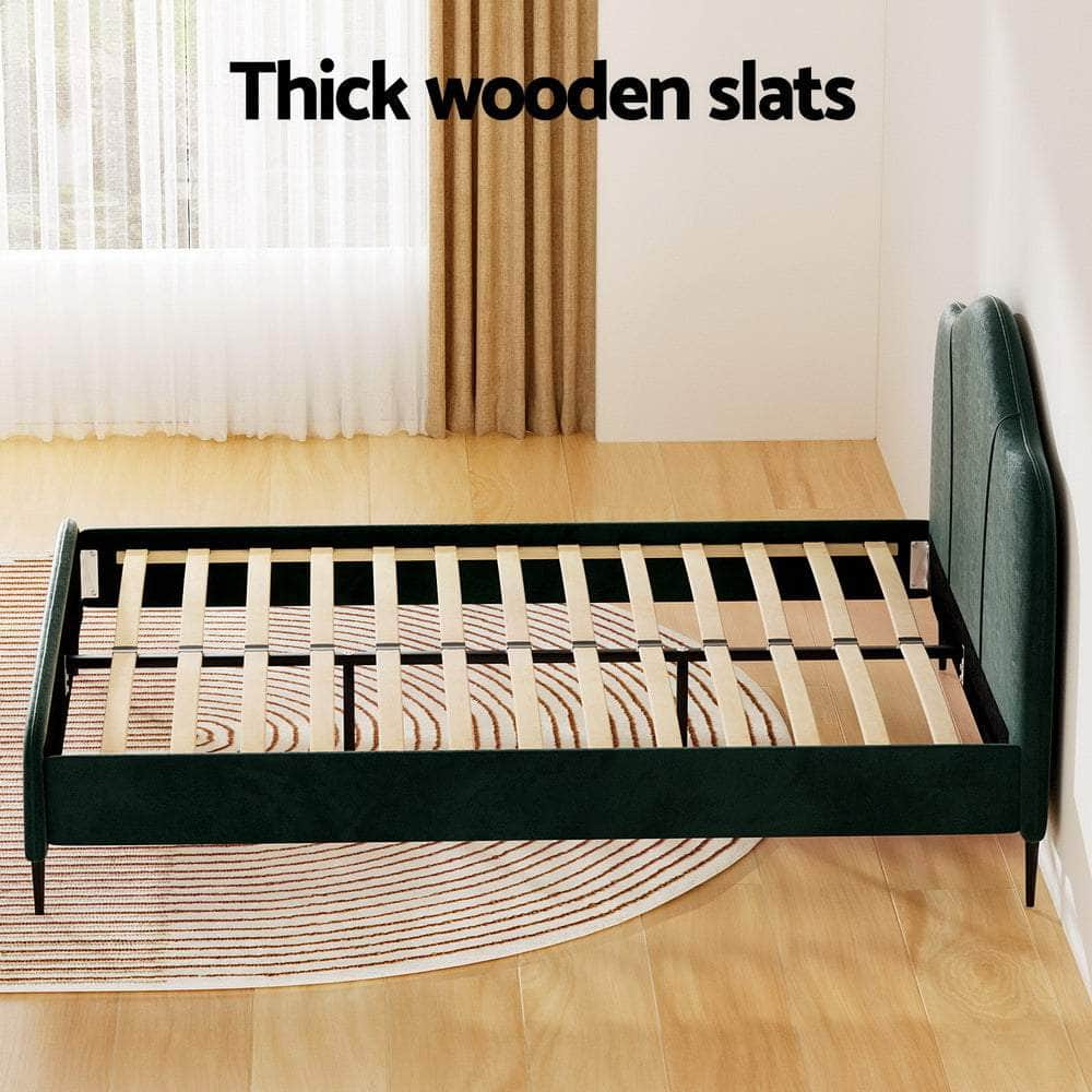 Bed Frame Queen Size Velvet Dark Green Olan