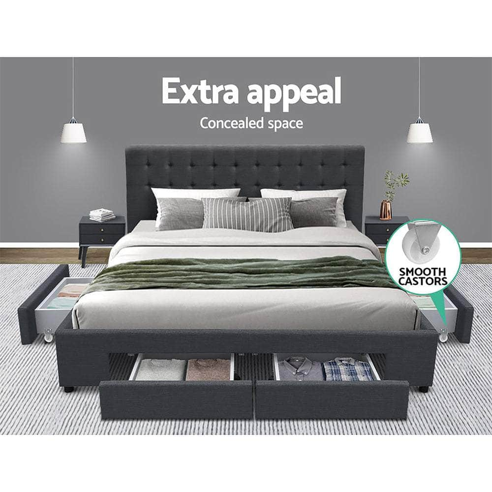 Bed Frame Queen Size With 4 Drawers Charcoal Avio