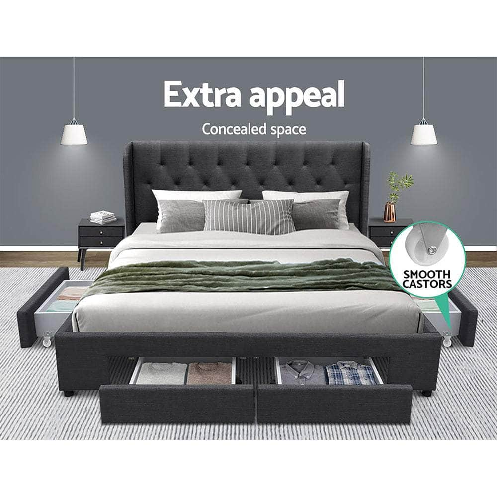 Bed Frame Queen Size With 4 Drawers Charcoal Mila