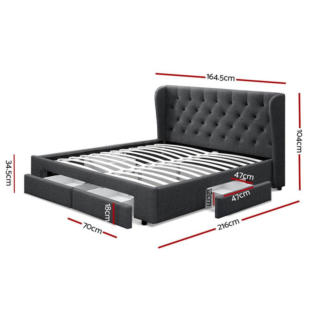 Bed Frame Queen Size With 4 Drawers Charcoal Mila