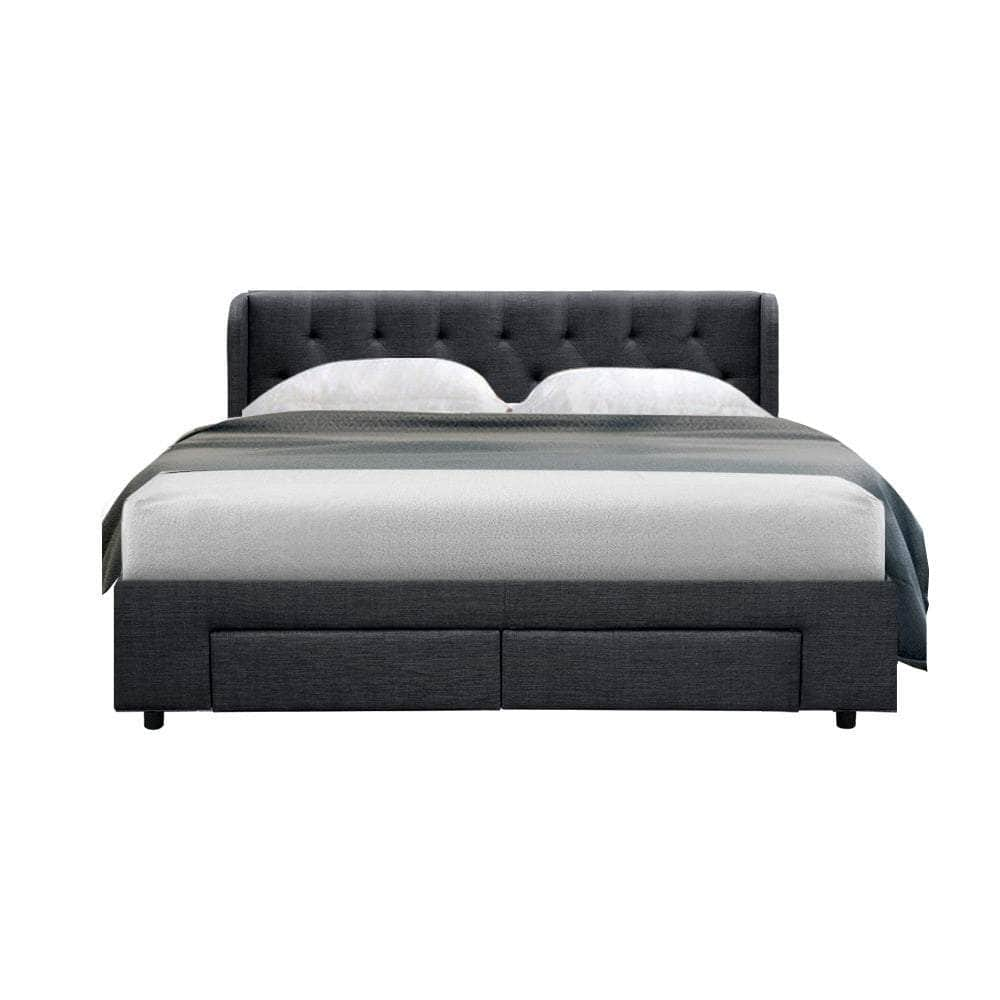 Bed Frame Queen Size With 4 Drawers Charcoal Mila