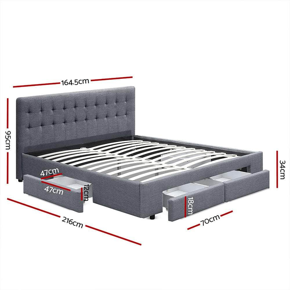 Bed Frame Queen Size With 4 Drawers Grey Avio