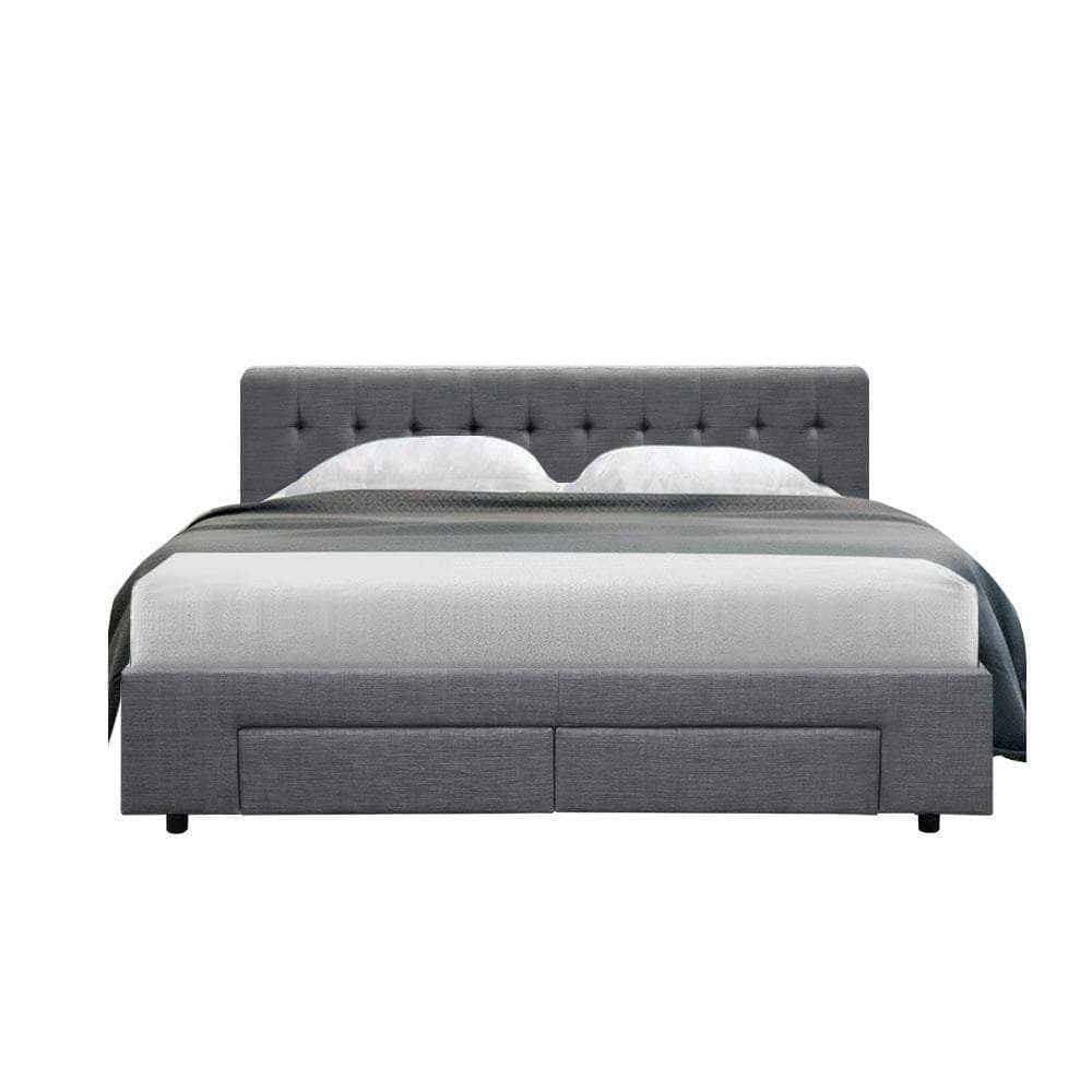 Bed Frame Queen Size With 4 Drawers Grey Avio