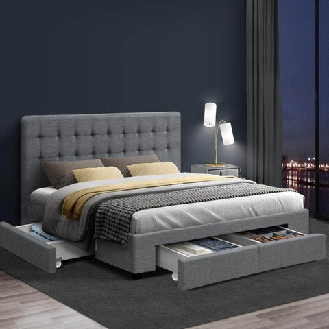 Bed Frame Queen Size With 4 Drawers Grey Avio