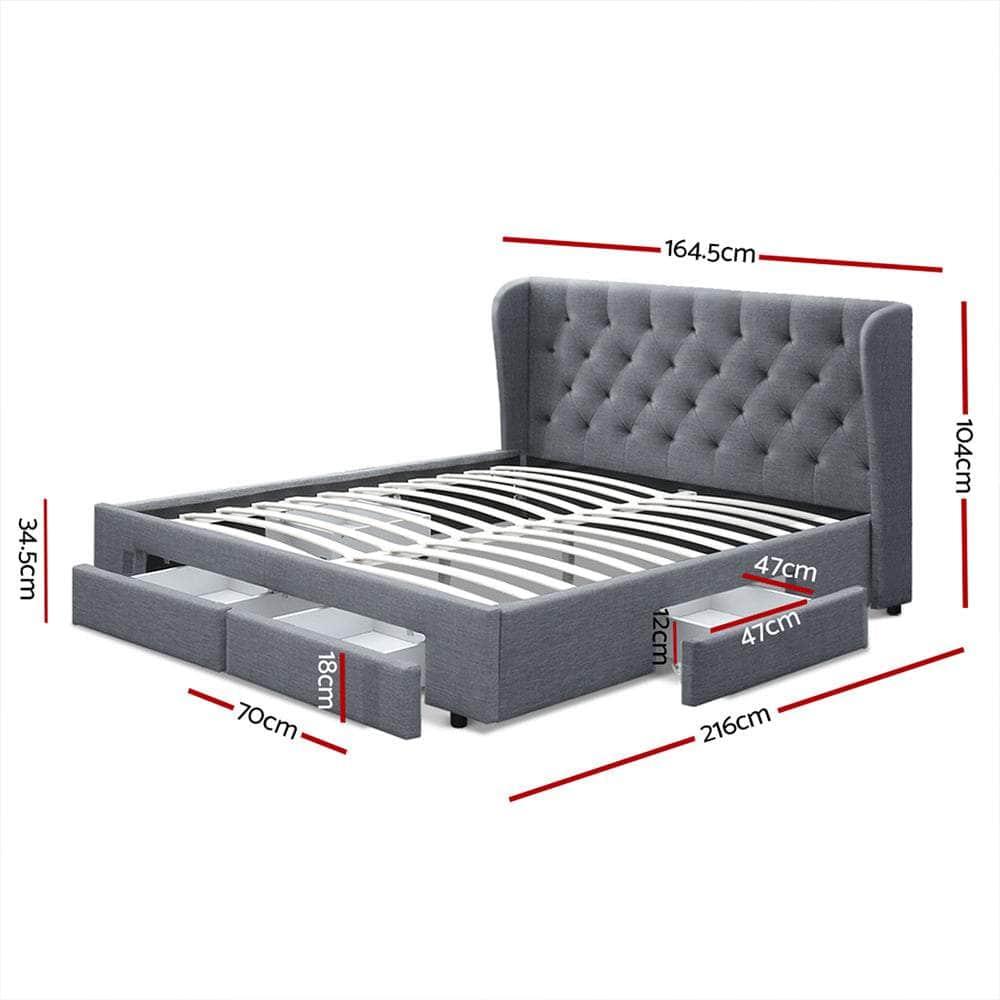 Bed Frame Queen Size With 4 Drawers Grey Mila