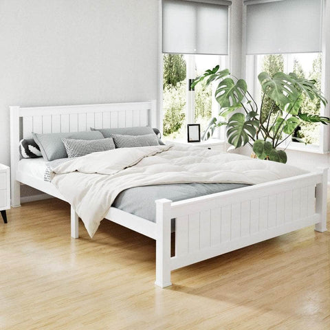 Bed Frame Queen Size Wooden White Rio