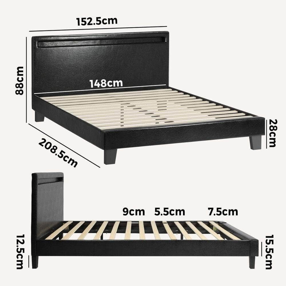 Bed Frame RGB LED Queen Size Mattress Base Platform Wood