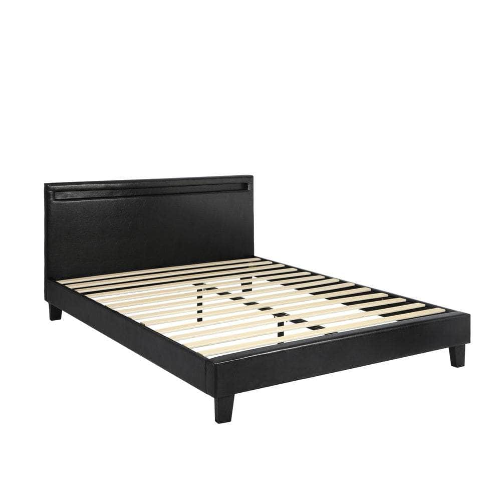 Bed Frame RGB LED Queen Size Mattress Base Platform Wood