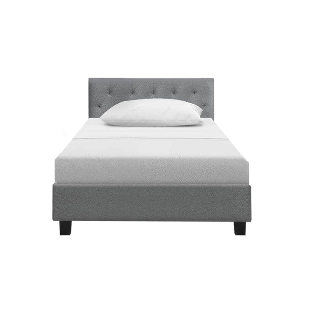 Bed Frame Single Size Base Mattress Platform Fabric Wooden Grey VANKE