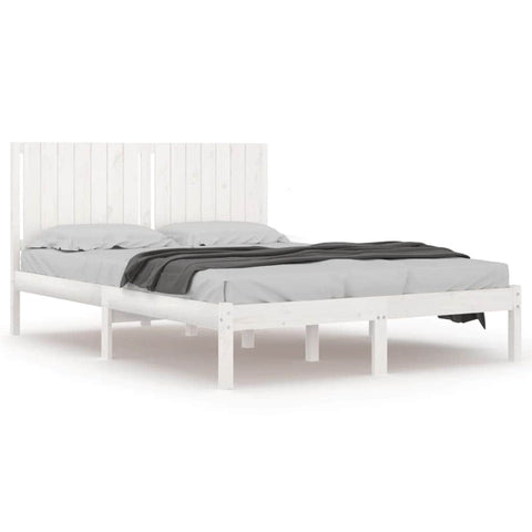 Bed Frame White Solid Wood Queen Size