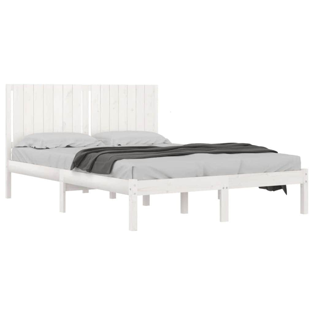 Bed Frame White Solid Wood Queen Size