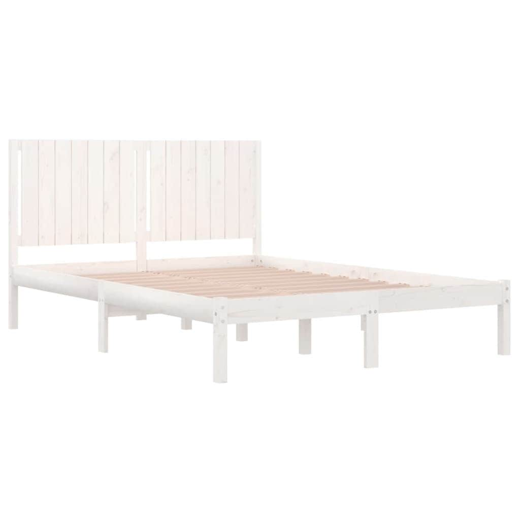 Bed Frame White Solid Wood Queen Size