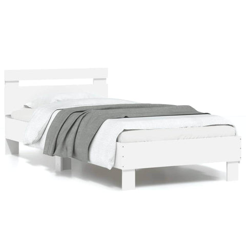 Bed Frame with Headboard and LED Lights-White