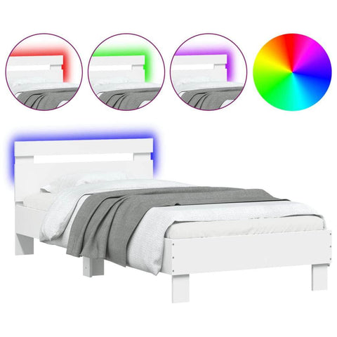 Bed Frame with Headboard and LED Lights-White