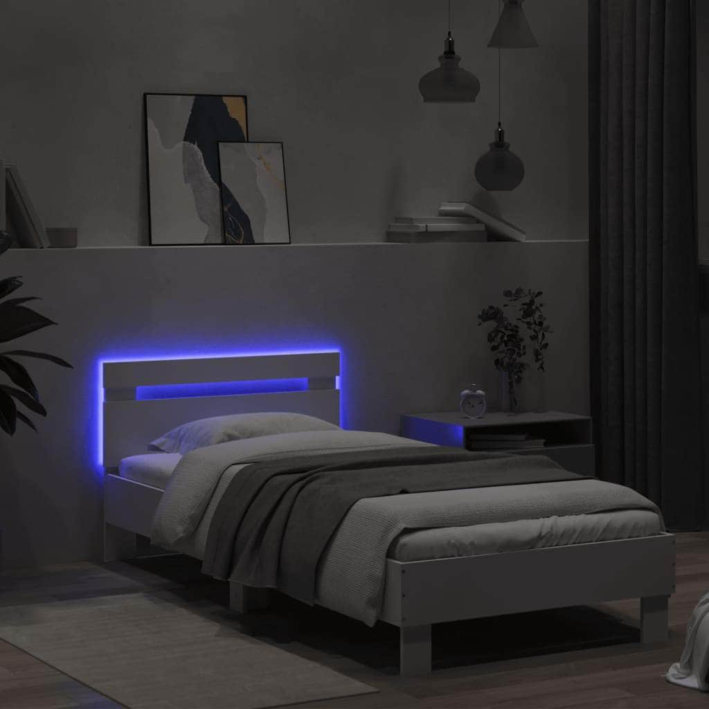 Bed Frame with Headboard and LED Lights-White