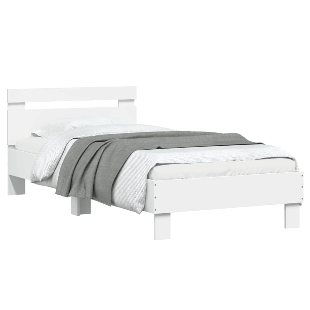 Bed Frame with Headboard and LED Lights-White