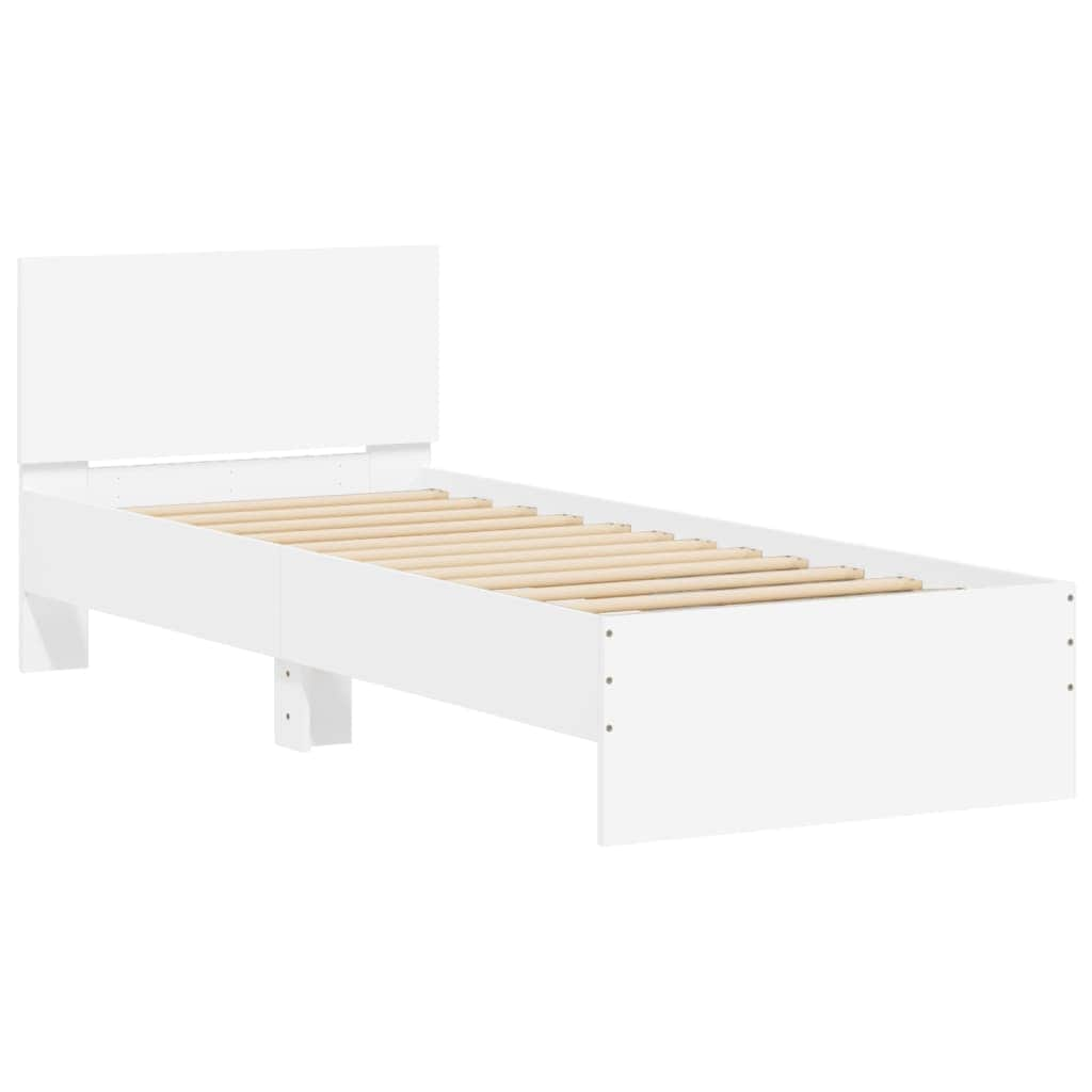 Bed Frame with Headboard and LED Lights-White