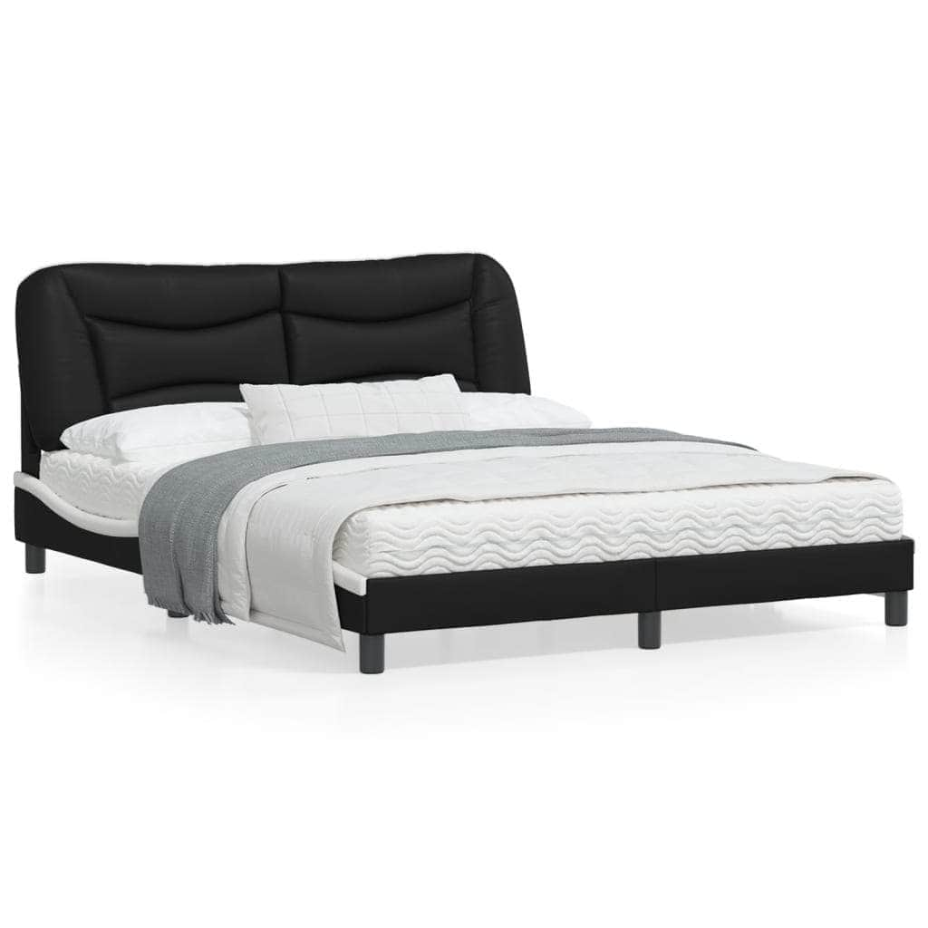 Bed Frame with Headboard Black and White Queen Size