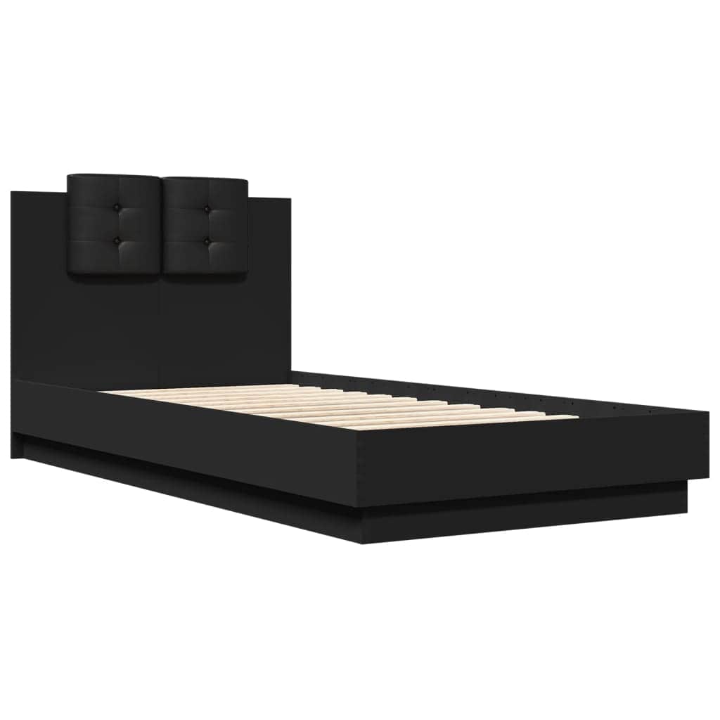 Bed Frame with Headboard Black Engineered Wood