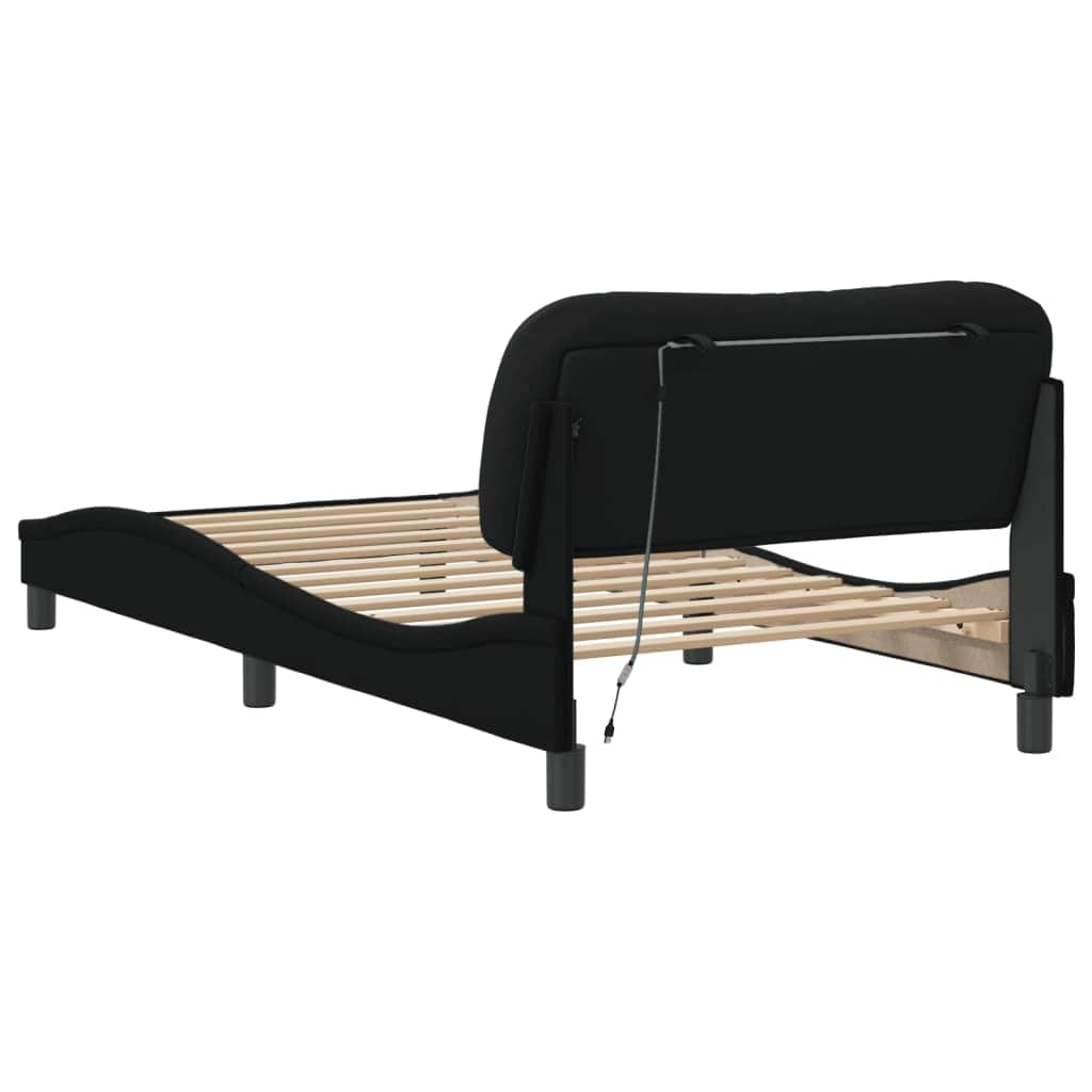 Bed Frame with Headboard Black King Single Size Fabric