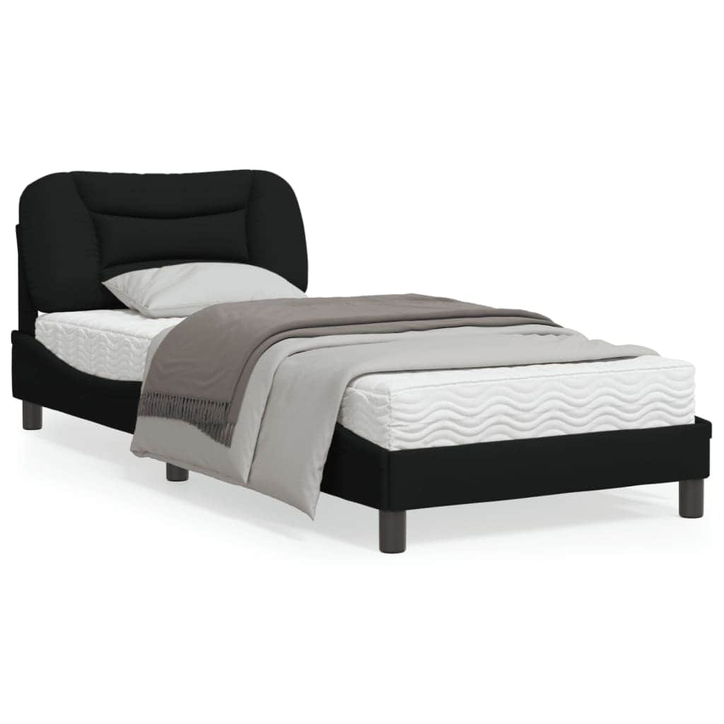 Bed Frame with Headboard Black Single Size Fabric