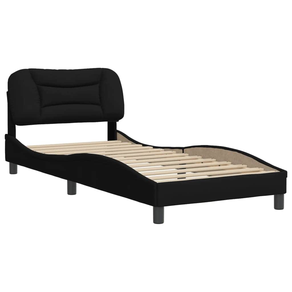 Bed Frame with Headboard Black Single Size Fabric