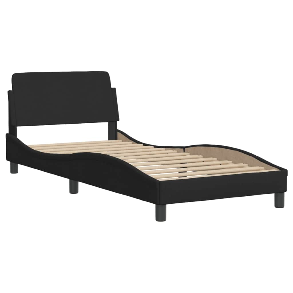 Bed Frame with Headboard Black Single Size Fabric