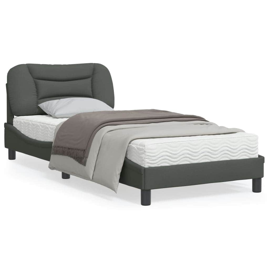 Bed Frame with Headboard Black Single Size Fabric