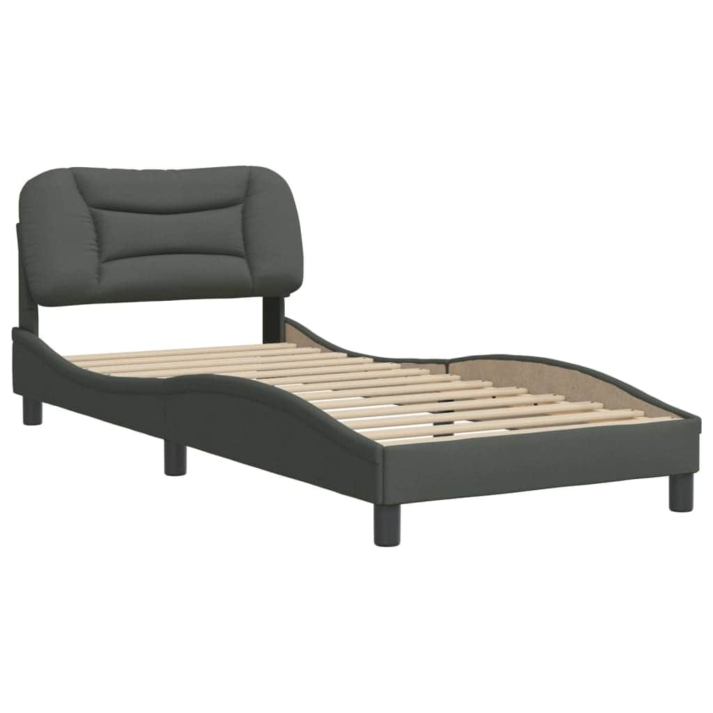 Bed Frame with Headboard Dark Grey Fabric