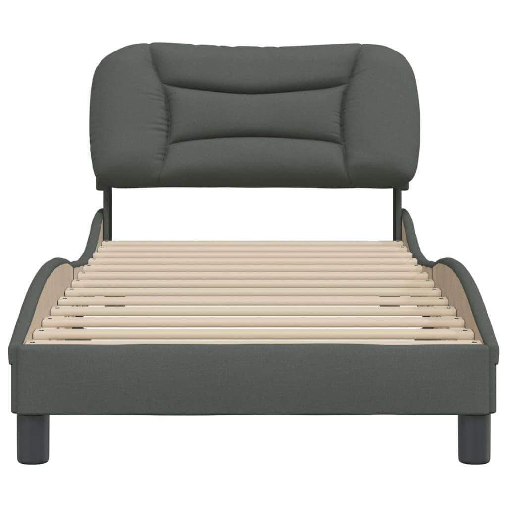 Bed Frame with Headboard Dark Grey Fabric