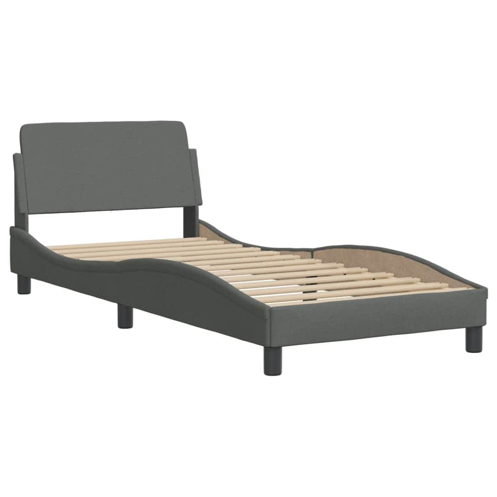 Bed Frame with Headboard Dark Grey Fabric