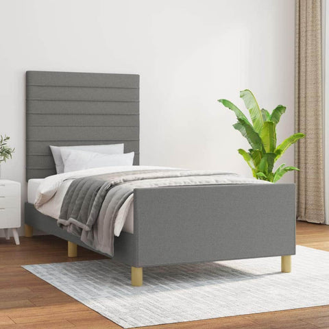 Bed Frame with Headboard Dark Grey King Single Size Fabric