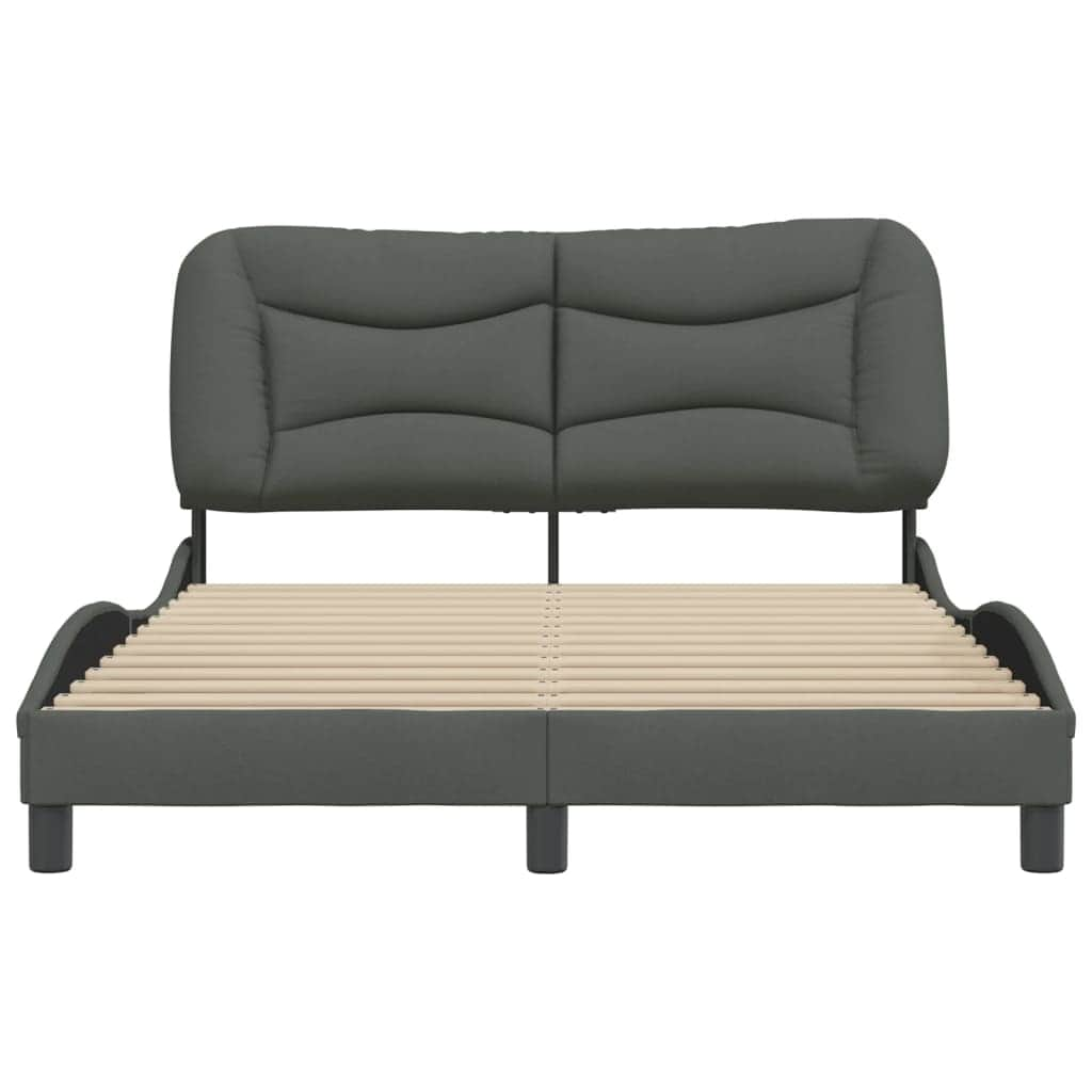 Bed Frame with Headboard Dark Grey Queen Size Fabric