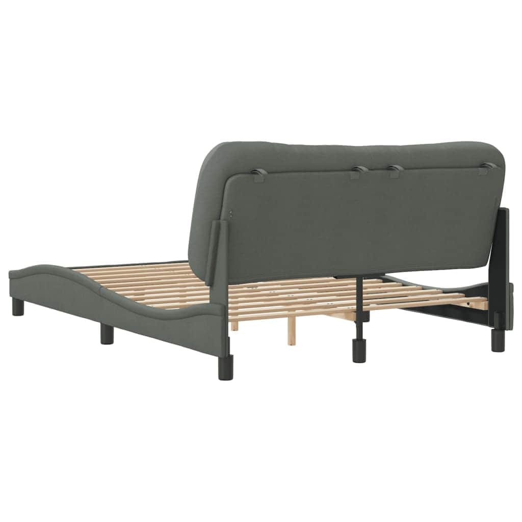 Bed Frame with Headboard Dark Grey Queen Size Fabric