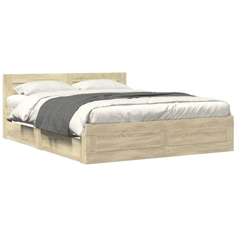 Bed Frame with Headboard Sonoma Oak Queen Size