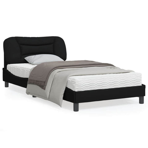 Bed Frame with LED Light Black-Fabric