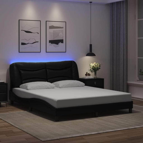 Bed Frame with LED Lights Black Queen Size